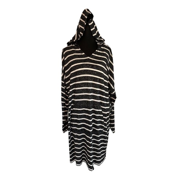 NWT Jones New York Black White Striped Tunic Hoodie Dress Pocket Woman’s Sz XL - Picture 3 of 10